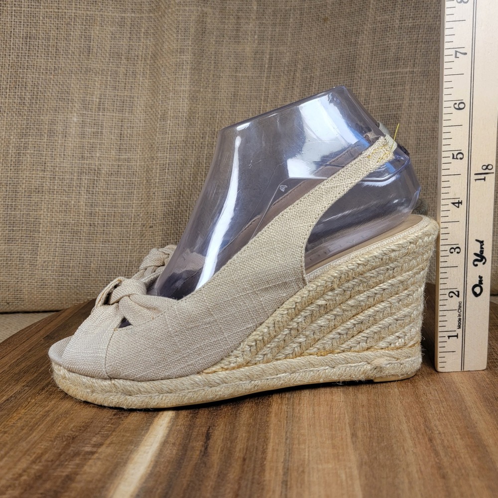 Talbots Espadrille Wedge Sandals Peep Toe Bow Slingback Jute Women's 6.5 Beige - Picture 4 of 10